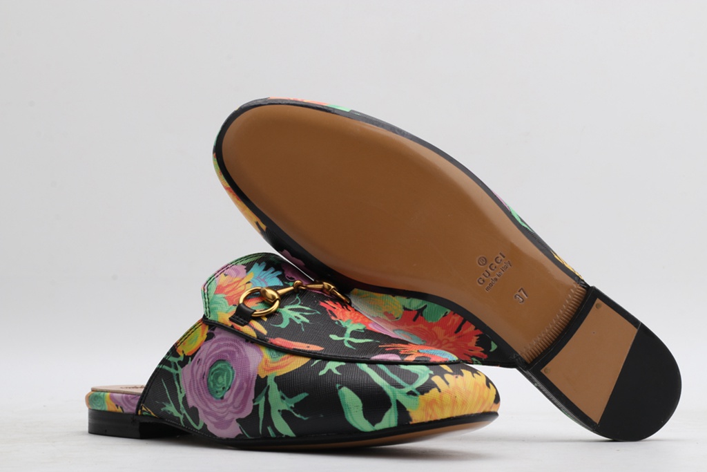 Multicolor Princetown Floral Canvas Slippe